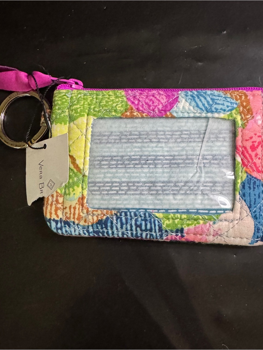 NWT Vera Bradley Multicolored Abstract Floral Wristlet ID Case Ribbon Strap